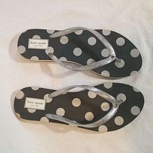 Kate Spade Silvery Polka Dot Flip Flops